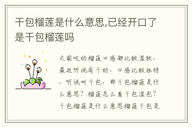 干包榴莲是什么意思,已经开口了是干包榴莲吗