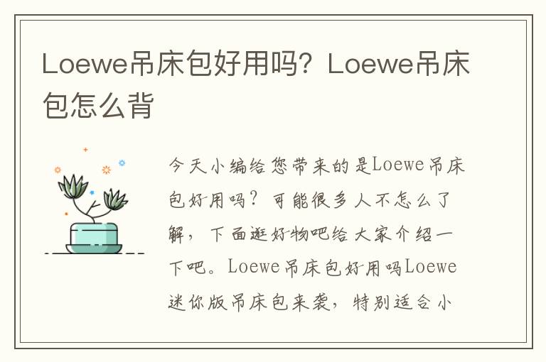 Loewe吊床包好用吗？Loewe吊床包怎么背