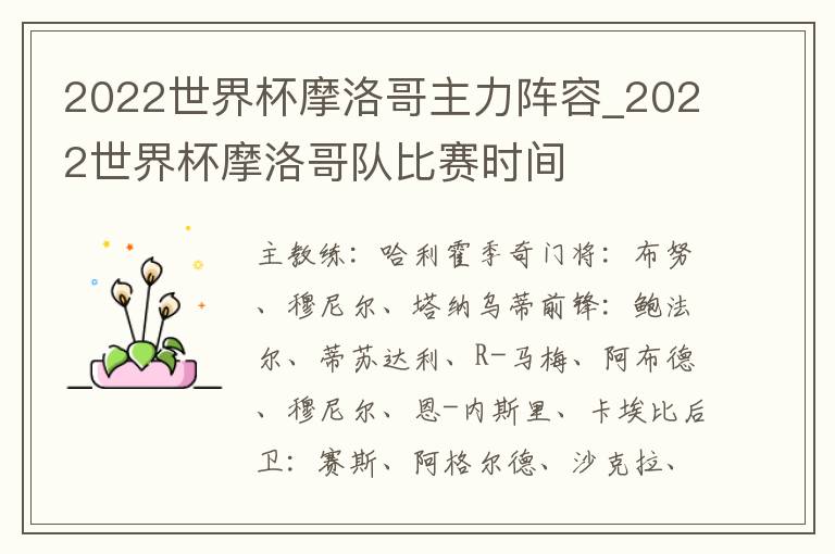 2022世界杯摩洛哥主力阵容_2022世