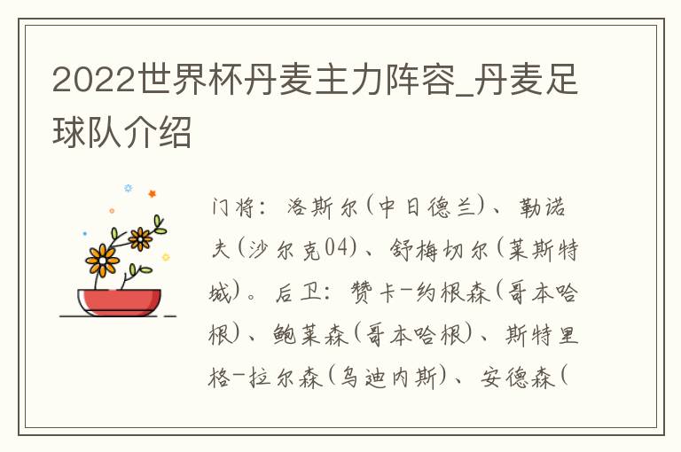 2022世界杯丹麦主力阵容_丹麦足球队介绍