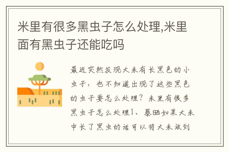 米里有很多黑虫子怎么处理,米里面有黑虫子还能吃吗