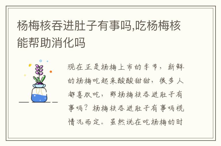 杨梅核吞进肚子有事吗,吃杨梅核能帮助消化吗