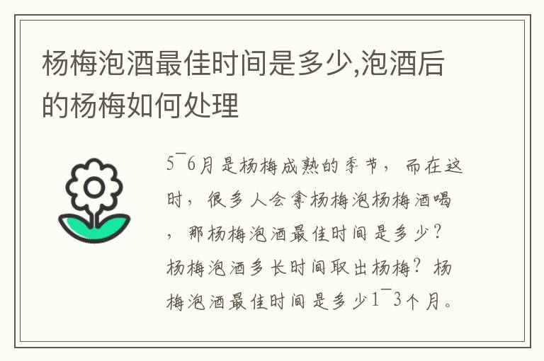 杨梅泡酒最佳时间是多少,泡酒后的杨梅如何处理
