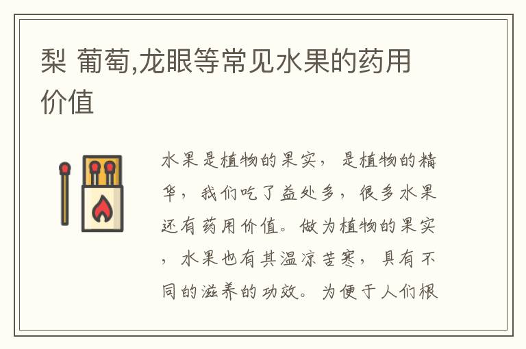 梨 葡萄,龙眼等常见水果的药用价值