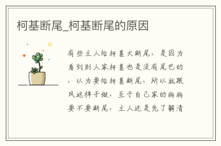 柯基断尾_柯基断尾的原因