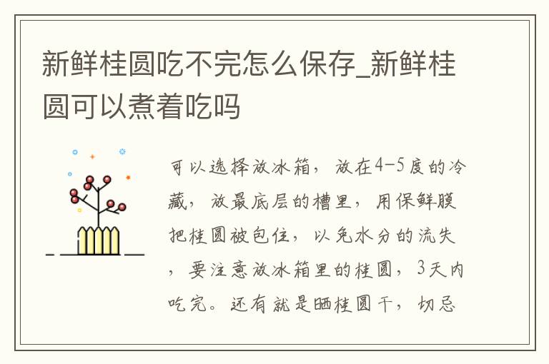 新鲜桂圆吃不完怎么保存_新鲜桂圆可以煮着吃吗