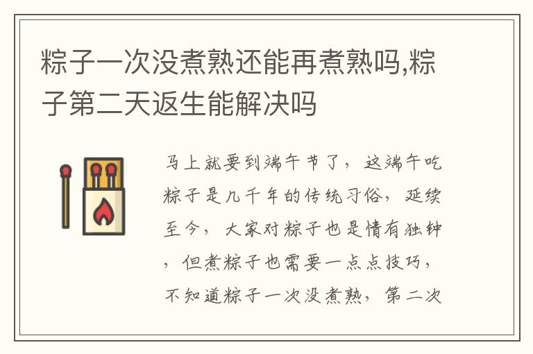 粽子一次没煮熟还能再煮熟吗,粽子第二天返生能解决吗
