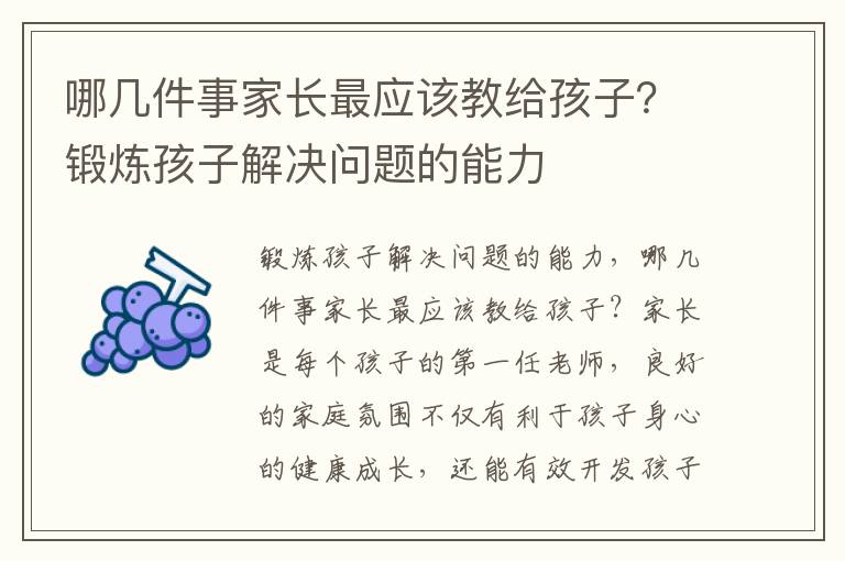 哪几件事家长最应该教给孩子？锻炼孩子解决问题的能力