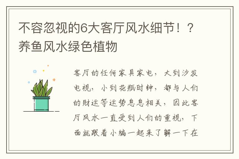 不容忽视的6大客厅风水细节！？养鱼风水绿色植物