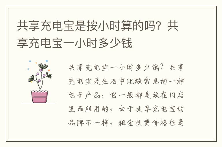 共享充电宝是按小时算的吗？共享充电宝一小时多少钱