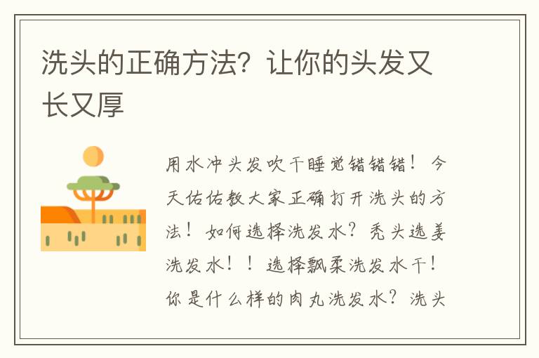 洗头的正确方法？让你的头发又长又厚