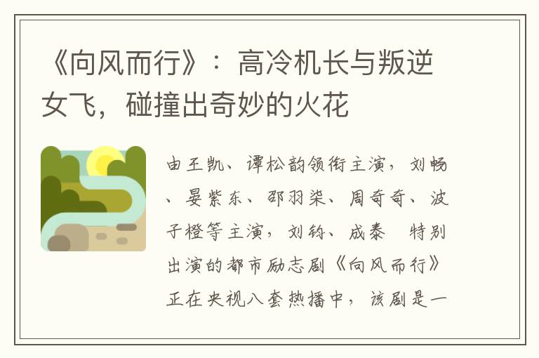《向风而行》：高冷机长与叛逆女飞，碰撞出奇妙的火花