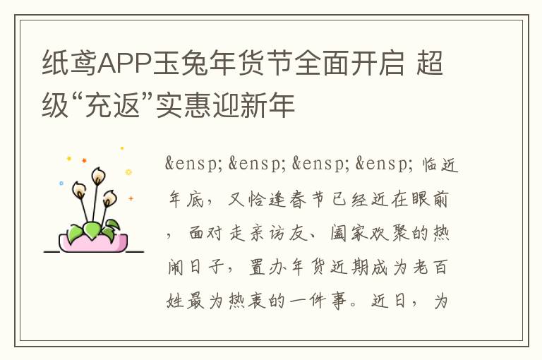 纸鸢APP玉兔年货节全面开启 超级“充返”实惠迎新年