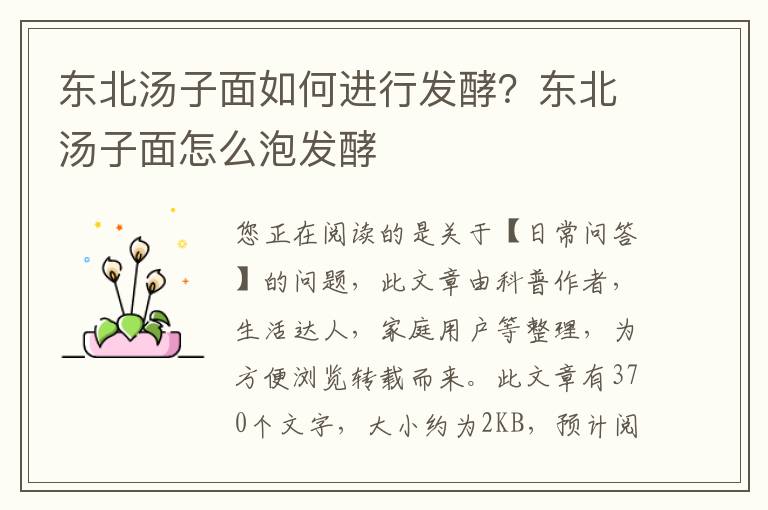 东北汤子面如何进行发酵？东北汤子面怎么泡发酵