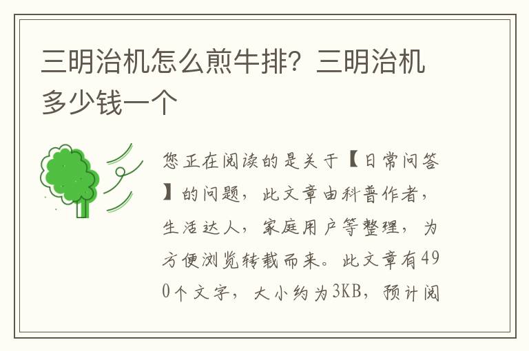三明治机怎么煎牛排？三明治机多少钱一个