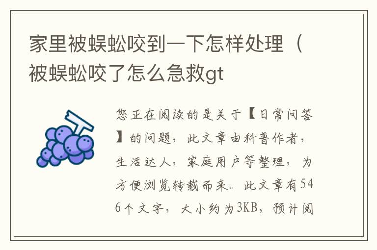 家里被蜈蚣咬到一下怎样处理（被蜈蚣咬了怎么急救gt