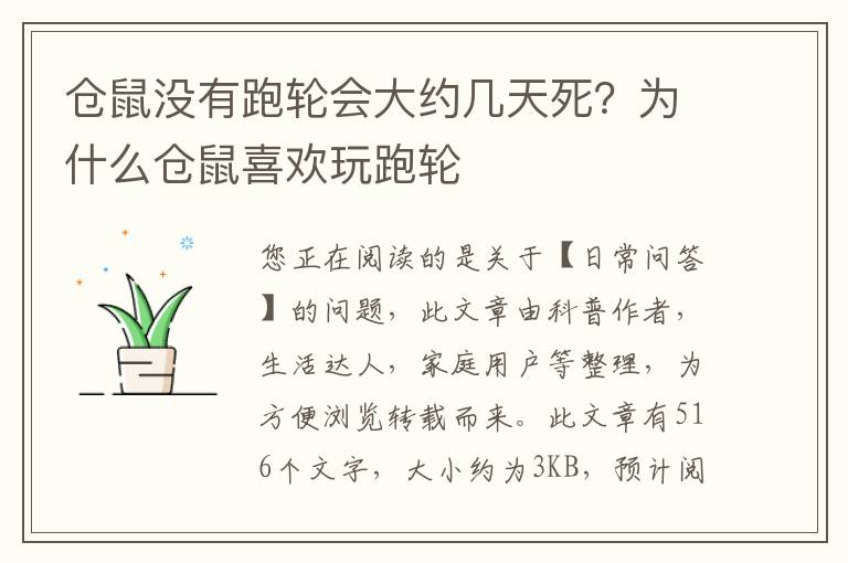 仓鼠没有跑轮会大约几天死？为什么仓鼠喜欢玩跑轮