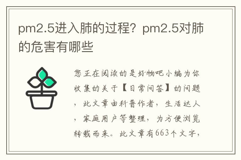 pm2.5进入肺的过程？pm2.5对肺的危害有哪些