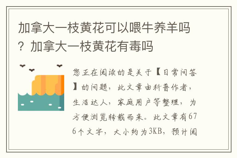 加拿大一枝黄花可以喂牛养羊吗？加拿大一枝黄花有毒吗