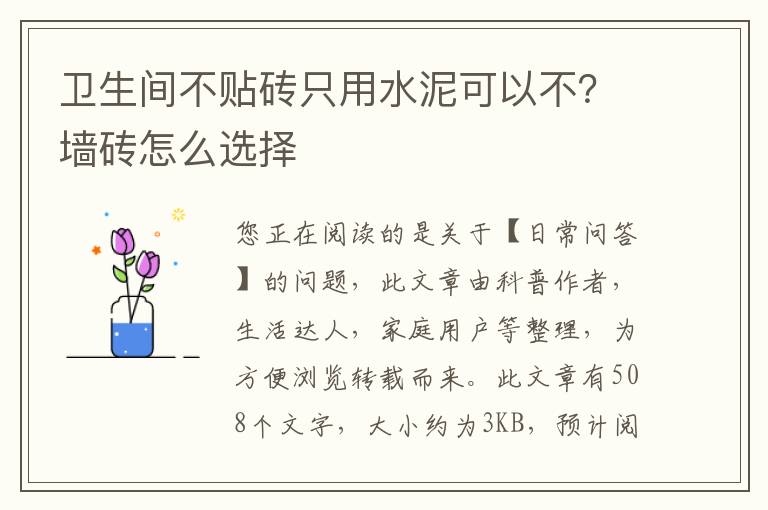 卫生间不贴砖只用水泥可以不？墙砖怎么选择