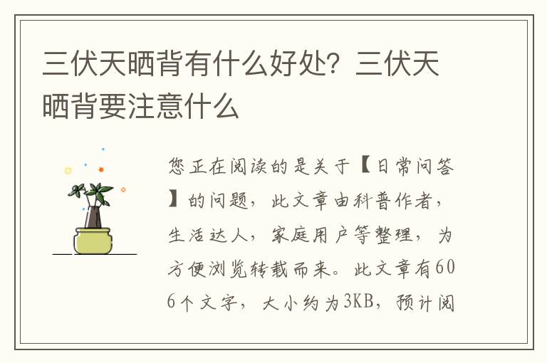三伏天晒背有什么好处？三伏天晒背要注意什么
