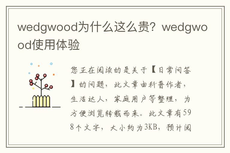 wedgwood为什么这么贵？wedgwood使用体验