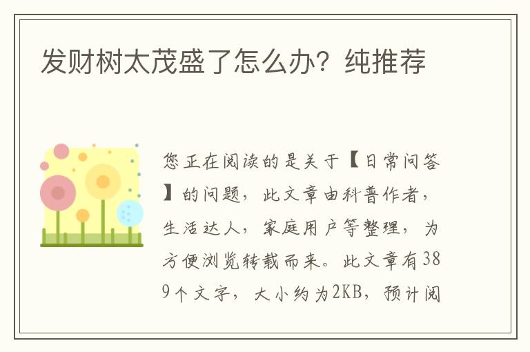 发财树太茂盛了怎么办？纯推荐