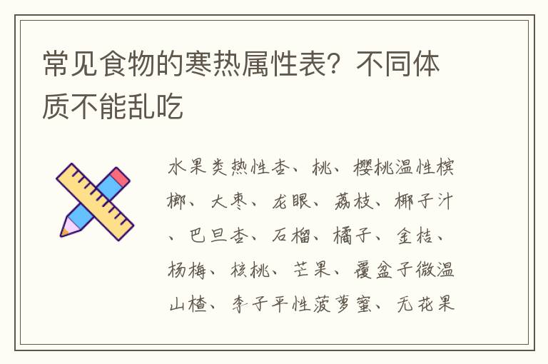 常见食物的寒热属性表？不同体质不能乱吃