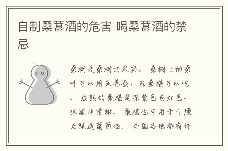 自制桑葚酒的危害 喝桑葚酒的禁忌