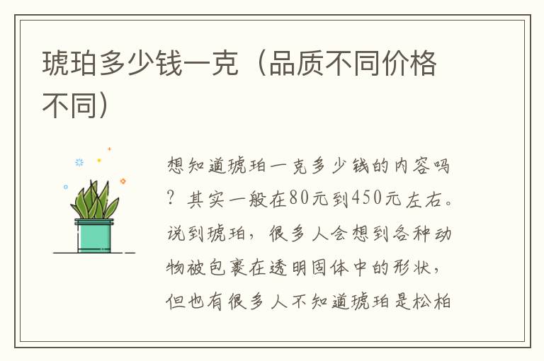 琥珀多少钱一克（品质不同价格不同）