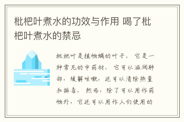 枇杷叶煮水的功效与作用 喝了枇杷叶煮水的禁忌