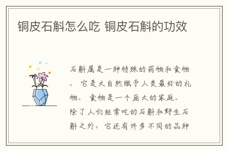 铜皮石斛怎么吃 铜皮石斛的功效
