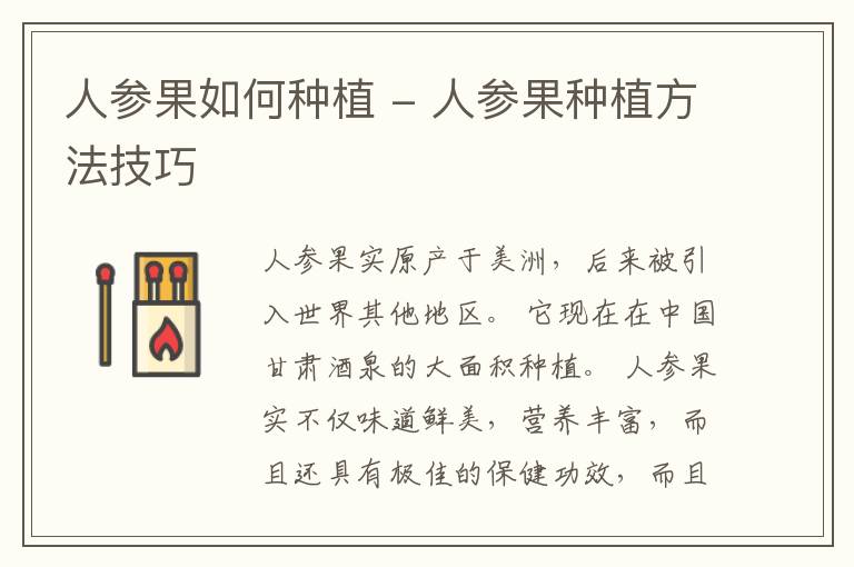 人参果如何种植 - 人参果种植方法技巧
