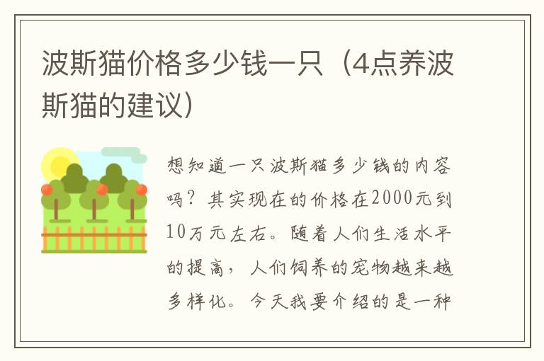 波斯猫价格多少钱一只（4点养波斯猫的建议）
