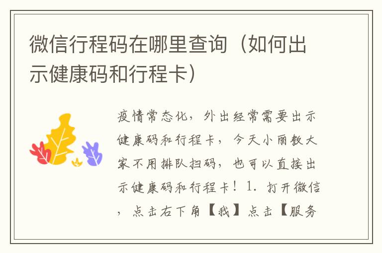 微信行程码在哪里查询（如何出示健康码和行程卡）