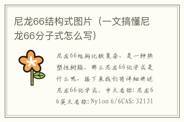 尼龙66结构式图片（一文搞懂尼龙66分子式怎么写）