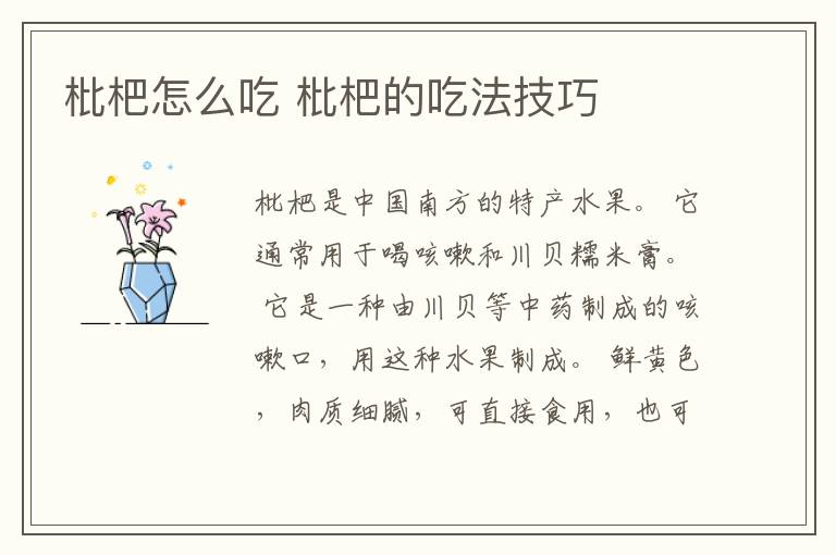 枇杷怎么吃 枇杷的吃法技巧