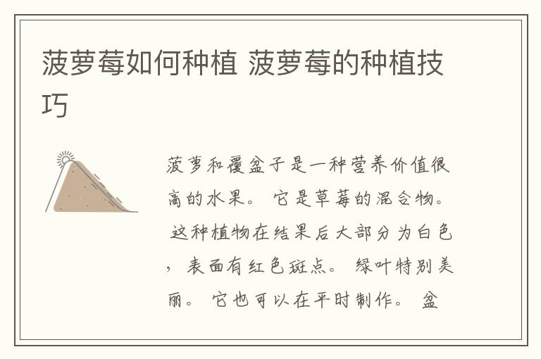菠萝莓如何种植 菠萝莓的种植技巧
