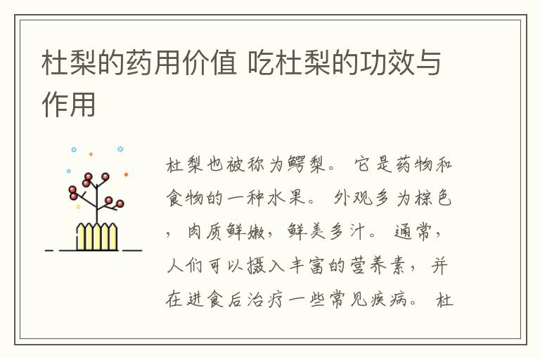 杜梨的药用价值 吃杜梨的功效与作用