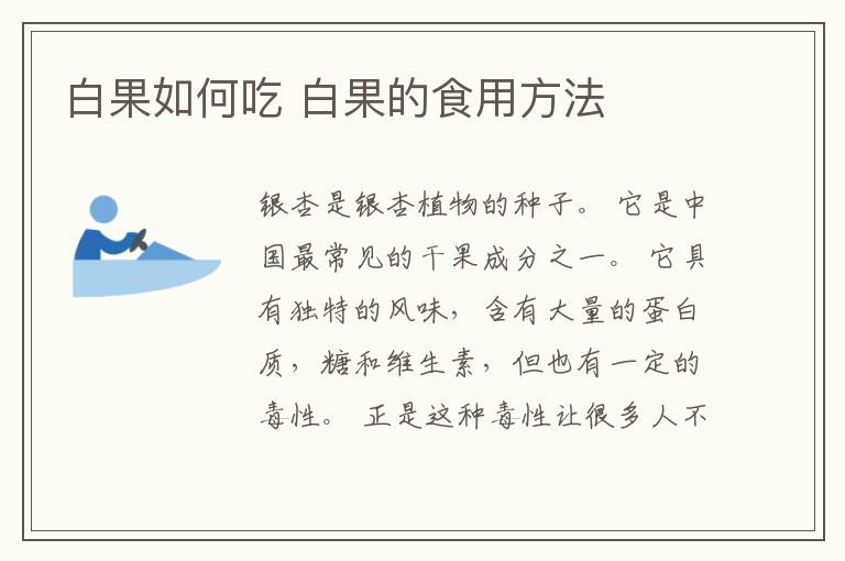 白果如何吃 白果的食用方法