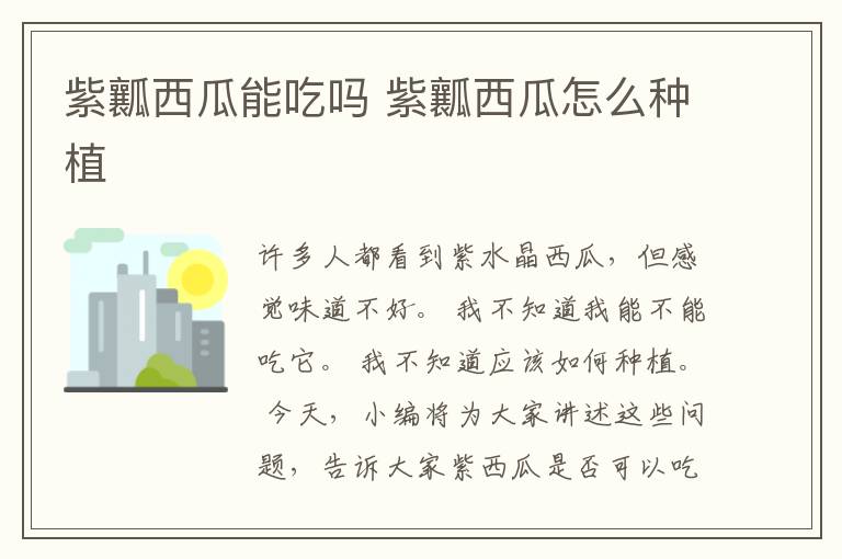 紫瓤西瓜能吃吗 紫瓤西瓜怎么种植