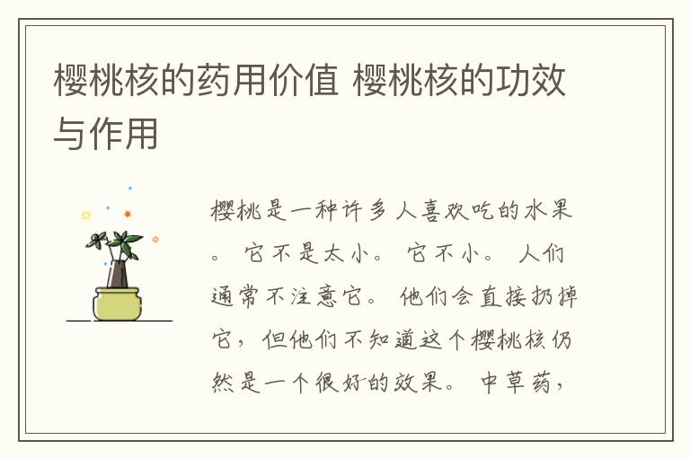 樱桃核的药用价值 樱桃核的功效与作用