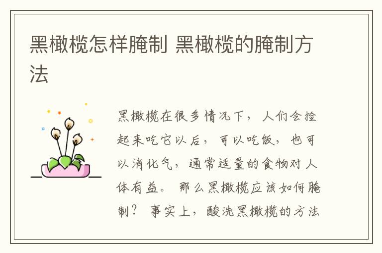 黑橄榄怎样腌制 黑橄榄的腌制方法