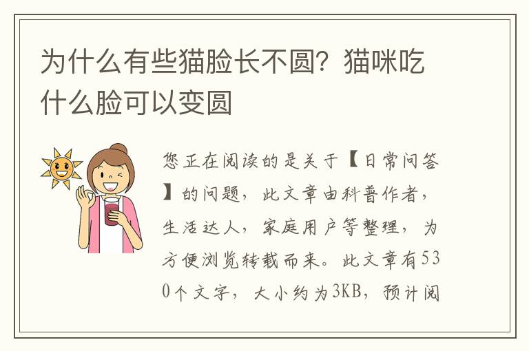 为什么有些猫脸长不圆？猫咪吃什么脸可以变圆