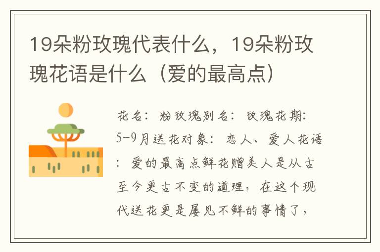 19朵粉玫瑰代表什么，19朵粉玫瑰花语是什么（爱的最高点）