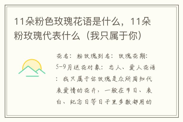 11朵粉色玫瑰花语是什么，11朵粉玫瑰代表什么（我只属于你）
