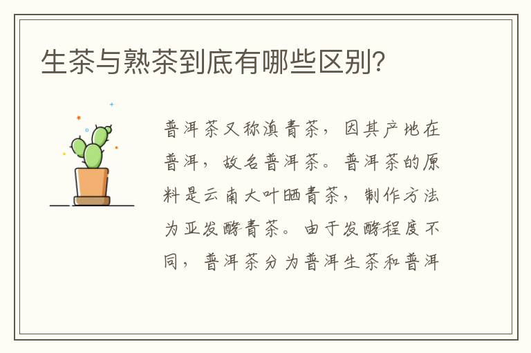 生茶与熟茶到底有哪些区别？