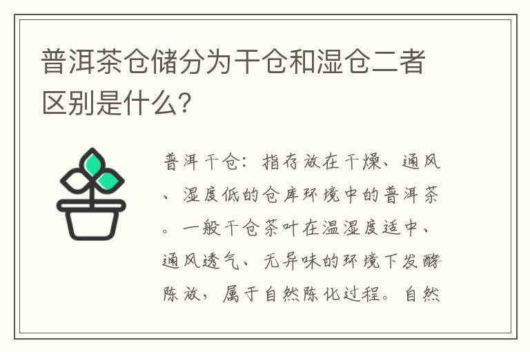 普洱茶仓储分为干仓和湿仓二者区别是什么？