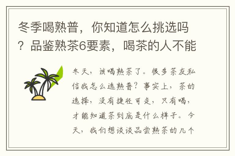 冬季喝熟普，你知道怎么挑选吗？品鉴熟茶6要素，喝茶的人不能不看