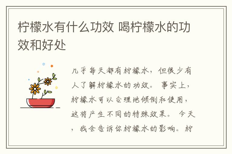 柠檬水有什么功效 喝柠檬水的功效和好处